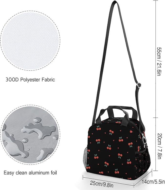 Lunch box Kids,Insulated Cat Lunch Bag Cute Small Pink Lunch Totebag Reusable Leakproof Corgi Lunch Bag With Shoulder Strap for Girls Boys Women School Work Picnic (black cherry)