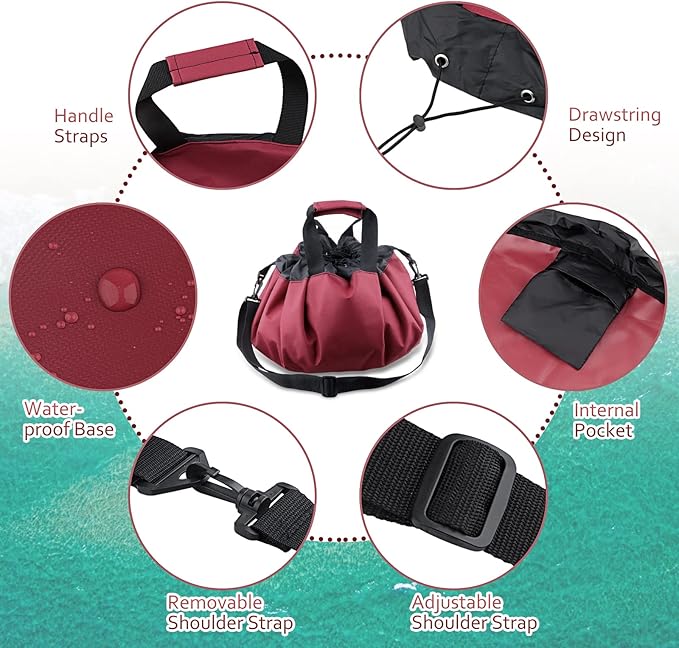 Wetsuit Change Mat, Portable Large Beach Dry Bag Waterproof Changing Mats with Shoulder and Handle Strap for Surfing