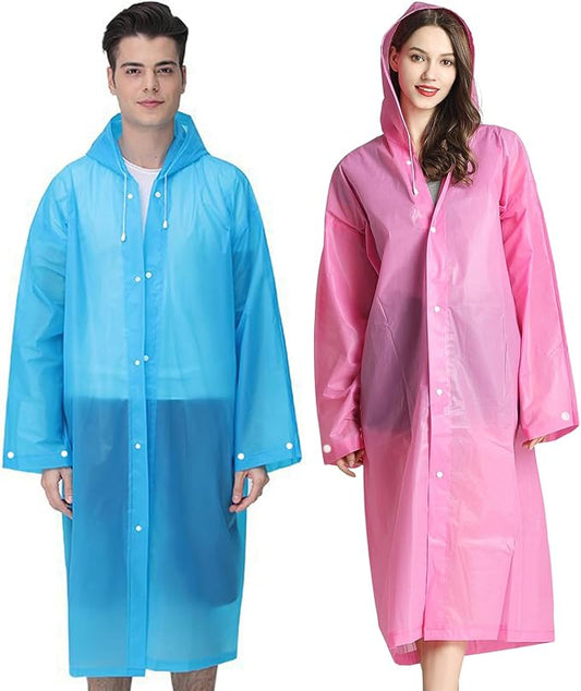 Rain Ponchos Raincoats for Adults Women Men, Reusable 2 Pack Rain Jacket Coats with Hood for Family Disney Camping Hiking