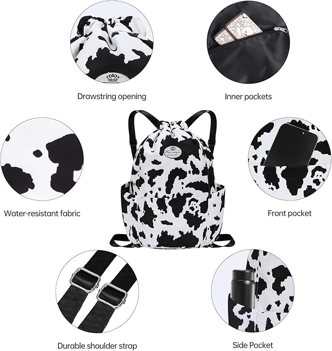 HUA ANGEL Floral Print Drawstring Bag - Lightweight Waterproof Cinch Sackpack with Side Pocket for Men & Women Travel Gym Bag