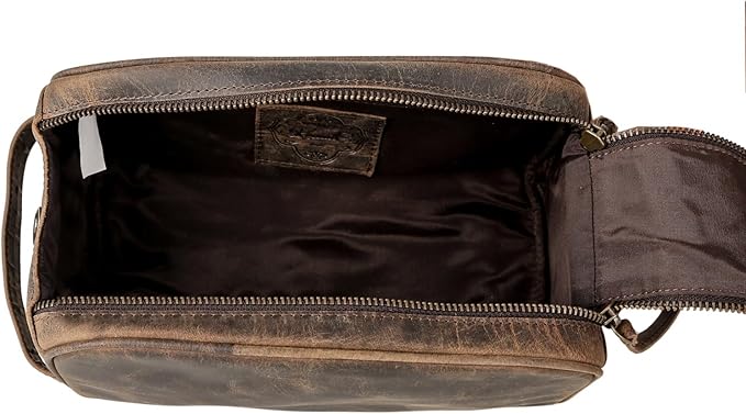 Premium Buffalo Leather Dopp Kit Toiletry Bag – Rustic Vintage Style Travel Organizer with Zipper Closure – Leather Shaving Bag for Men & Women and Spacious with Easy Carry Handle