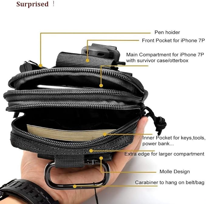 Tactical Molle Pouch, Universal EDC Waist Bag Pouches, Outdoor Belt Bags Gear Tool Gadget Pocket with Cell Phone Holster