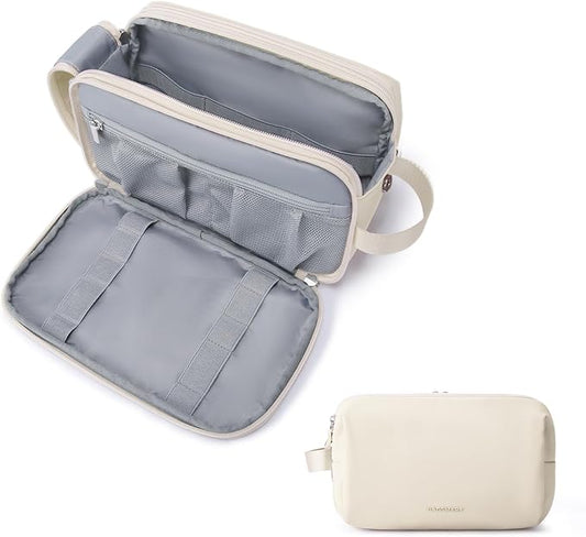 BAGSMART Toiletry Bag for Men, Travel Toiletry Organizer Dopp Kit Water-resistant Shaving Bag for Toiletries Accessories, Door Room Essentials,Beige-medium