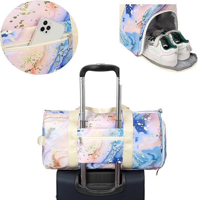 BLUBOON Sport Gym Duffle Bag for Women Girls Weekender Overnight Duffel Bag (Bronzing orange) 19.7"x9.5"x9.9"