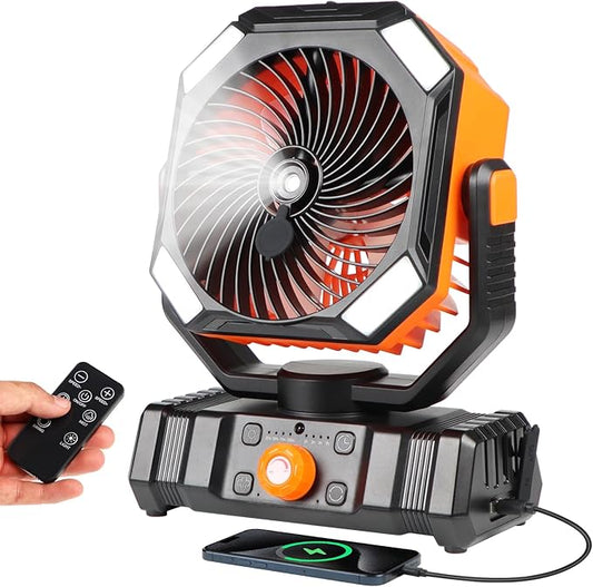 Misting Fan Portable with 20000mAh Rechargeable Battery 16H-58H Run Time, USB Output for Emergency Charging, Camping Fan Mist Spraying in 6.6ft, LED Lights, for Outdoors Camping Patios Fishing Cooling