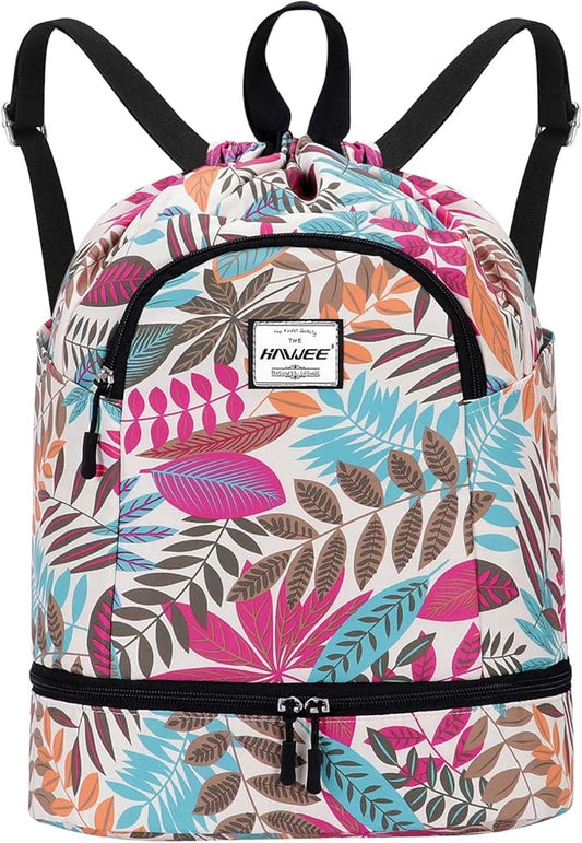 Dry Wet Drawstring Backpack with Shoe Compartment for Women Adjustable Gym Bag