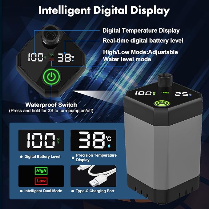 Portable Shower for Camping 6000mAh Rechargeable Shower Pump with Intelligent LED Display & 20L Foldable Bucket 4 Spray Modes Outdoor Shower Head IPX7 Waterproof for Hiking, Travel, Car, Pet, Beach