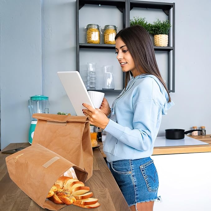 2 Pcs Insulated Brown Paper Lunch Bags, Reusable Lunch Bag Large Retro Sacks Thermal Insulation Food Storage Handbag with Velcro for Adults Office Work Picnic Travel Snacks - 7.8"L x 5.9"W x 11.8"