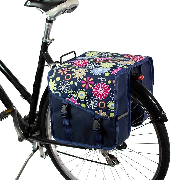 BikyBag Classic CS - Bike Double Bag, Fashion & Colorful Bicycle Panniers (Pink Daisy)