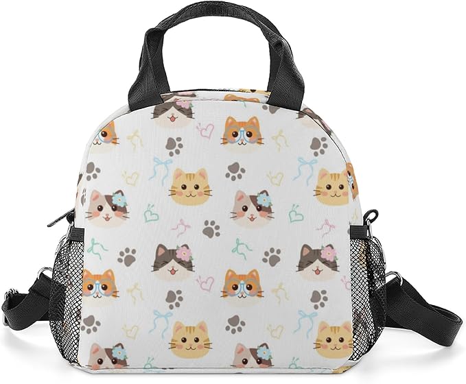 Lunch box Kids,Insulated Cat Lunch Bag Cute Small Pink Lunch Totebag Reusable Leakproof Corgi Lunch Bag With Shoulder Strap for Girls Boys Women School Work Picnic (ice cat)