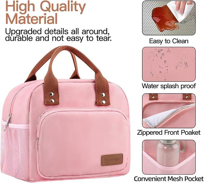 Lunch Bag Women,Insulated Lunch Box Lunch Bag for Women Men Work Adult Cute Small Lunch Tote Bag, Large Capacity Reusable Cooler Containers for Travel Picnic Office or Beach (Pink)