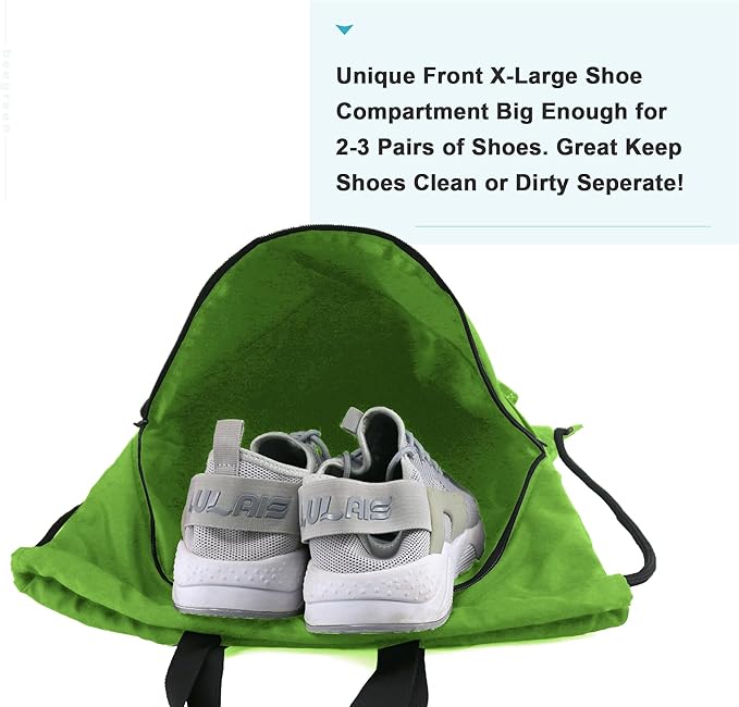 BeeGreen Drawstring Backpack Bag with Shoe Compartment, X-Large Black Gym Sports String Cinch Backpack