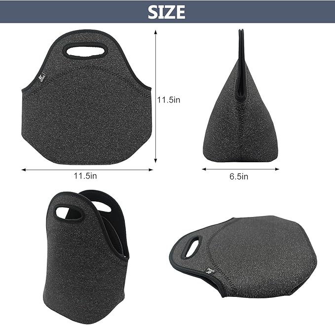 LOVAC Neoprene Lunch Bag for Men,Insulated Lunch Tote,Durable and Waterproof Lunch Bag,Reusable Soft and Lightweight (Black)