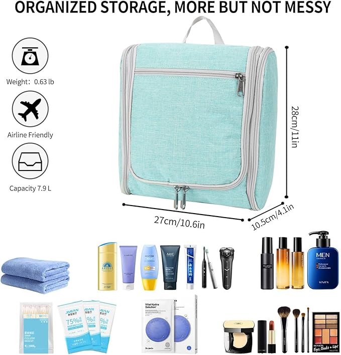 Della Gao Travel Toiletry Bag for Men and Women, Bathroom Bag, Water-Resistant Nylon (L, Green)