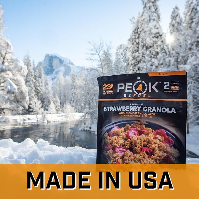 Peak Refuel Strawberry Granola 2-Pack | Freeze Dried Backpacking, Camping & Emergency Prep Food | 2 Servings Pouches