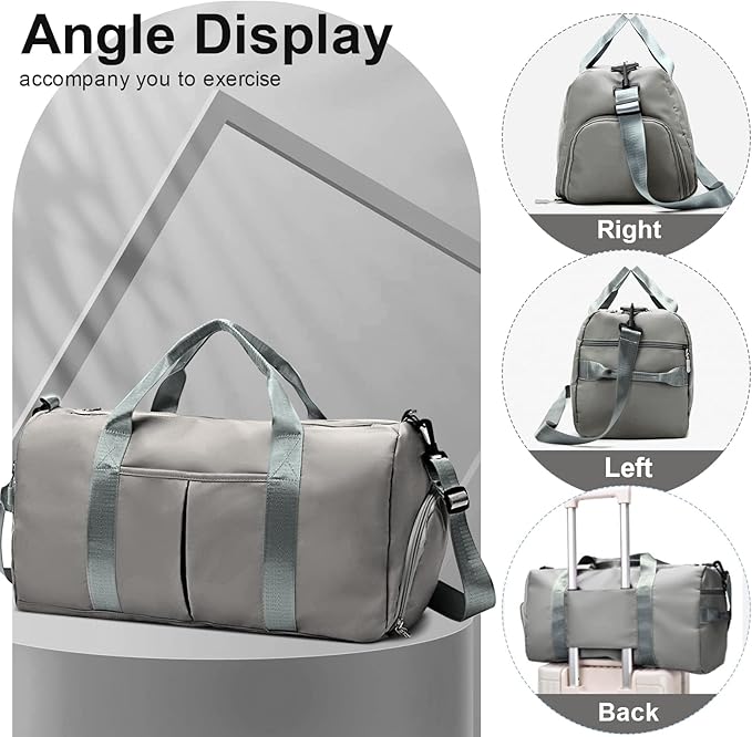 ZGWJ Sports Gym Bag with Wet Pocket & Shoes Compartment, Waterproof Shoulder Weekender Bag for Women and Men Swim Sports Travel Gym Bag Lightweight and easy Carry on Grey