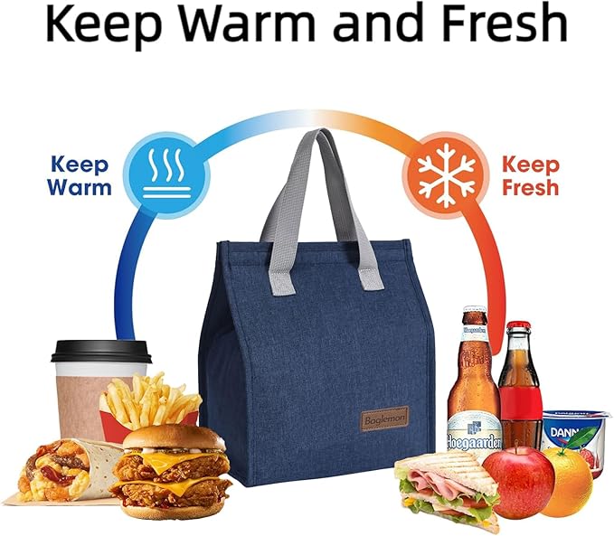 Lunch bag, Insulated Lunch Bag for Women Men, Lunch Containers Reusable Lunch Tote Bags for Work, Travel, Outdoor (Blue)