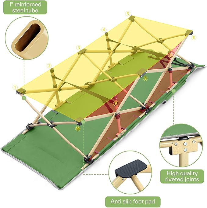 Sportneer Camping Cot: 1200D Double Layer Oxford Foldable Camping Cots for Adults - Heavy Duty Cots for Camping Travel Tent Day Outdoor & Home Guest, Camping Cots with Carry Bag & 2 Side Pockets