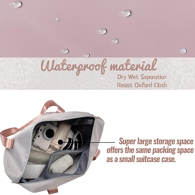 Large Travel Duffel Bag with Shoe Compartment, Gym Tote Carry on Bags for women, Lightweight Duffel Bags with Trolley Sleeve fit for Travel and Sport(Pink)