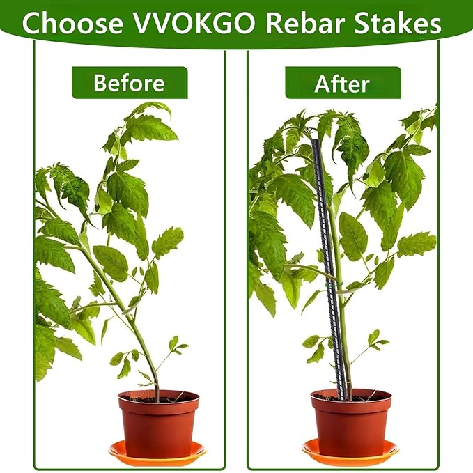 VVOKGO 15 Inch Rebar Stakes (16pcs) Ground Anchors Steel Plant Support Garden Stake Metal Straight Camping Spikes with Chisel Point End, Black