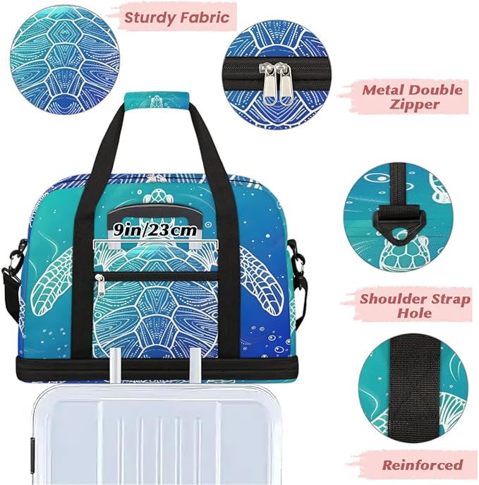 cfpolar Woman Travel Duffel Bag Ocean Turtle Foldable Tote Carry On Luggage Sports Gym Bag With Shoe Compartment Overnight Weekend Yoga Workout Bag Training Handbag