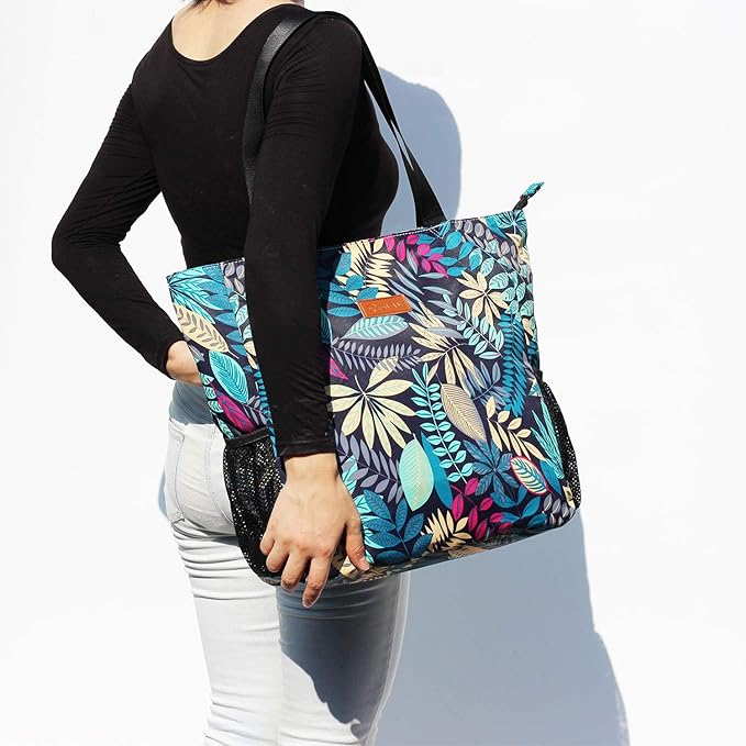 ESVAN Original Floral Water Resistant Large Tote Bag Shoulder Bag for Gym Beach Travel Daily Bags Upgraded