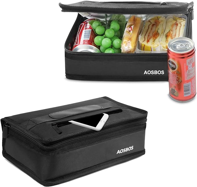 Aosbos Insulated Lunch Bag Small Lunch Box for Men Women Compact Lunch Bags Mini Food Storage Bag Flat Cooler Bag Thin Lunchbox Black Reusable Sandwich Bags Portable Snack Bag Tiny Thermal Bag