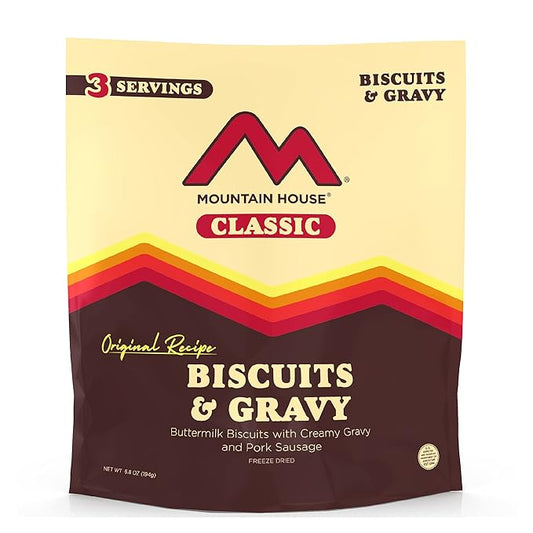 Mountain House Classic Biscuits & Gravy | Freeze Dried Backpacking & Camping Food | 3 Servings