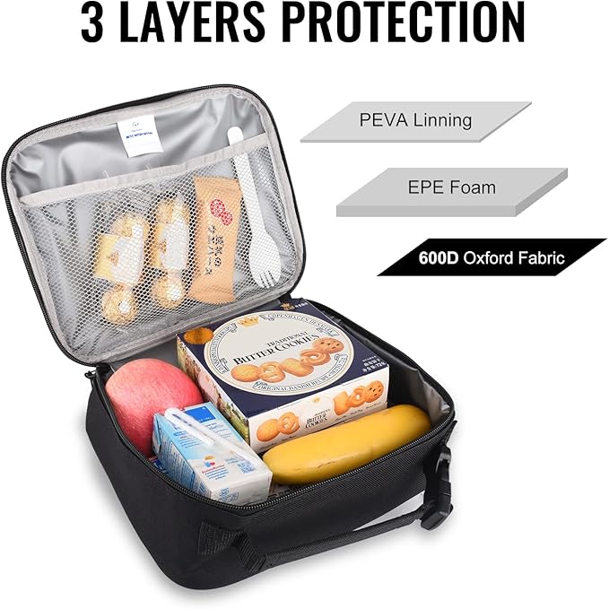 Genteen Lunch Box Kids, Insulated Lunch Bag Kids Boys Girls Back to School, Soft Lunch Box for Men Reusable Lunchbox for Office,Outdoor,School (Black)