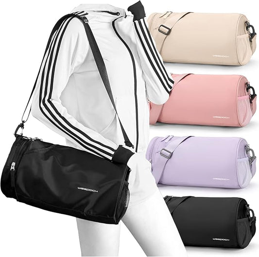 Gym Bag for Women,Men Small Duffle Travel Bags for Women Weekender Bag Waterproof Workout Bag Mini Carryon Sports/Swim Bags for Swimmers with Wet Clothes Compartments BLACK