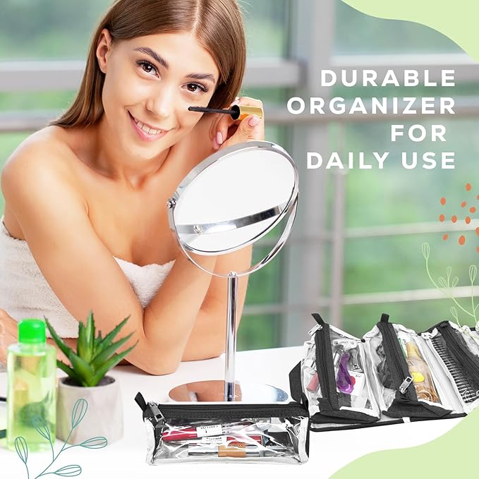 4-in-1 Hanging Toiletry bag - Roll-Up Makeup Bag - 4 Detachable PVC Zip Pouches – 600D Oxford Fabric, Versatile Travel Toiletry Organizer Bag - Makeup, Cosmetics, First Aid, Medicine Personal Care,…