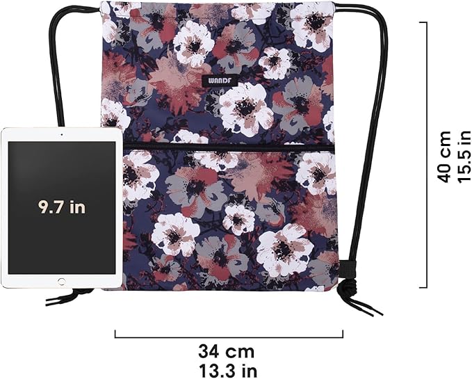 WANDF Drawstring Backpack String Bag Sackpack Cinch Water Resistant Nylon for Gym Shopping Sport Yoga (Blue Flower)