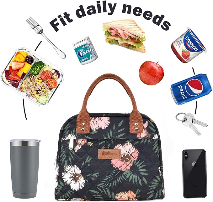 HOMESPON Insulated Lunch Bag for Women Men Adults Lunch Tote with Front Pocket Lunch Box Container Cooler Bag for Work Picnic (Floral)