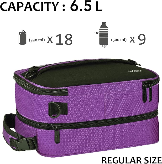 Expandable Insulated Lunch Bag, Leakproof Flat Lunch Cooler Tote with Shoulder Strap for Men and Women, Suitable for Work & Office by Tirrinia, Purple
