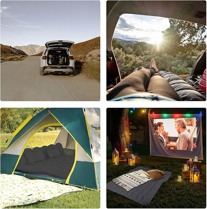 SUV Air Mattress, Inflatable SUV Mattress Bottle and Phone Holder Thickened Flocking & PVC Surface Car Air Mattress with Electric Air Pump Travel Mattress for Car Camping Road Trip (Black)