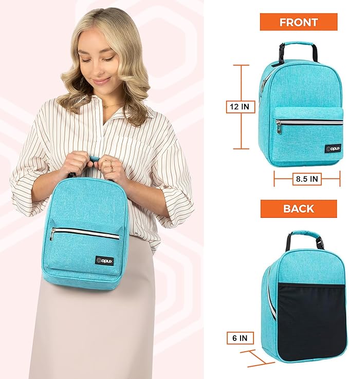 opux Lunch Box for Girls Boys Kids, Insulated Leakproof Lunch Bag, Reusable Teen Lunch Boxes for School, Medium Large lunchbox for Women Men Adult for Work with Front Back Pocket (Teal Blue)