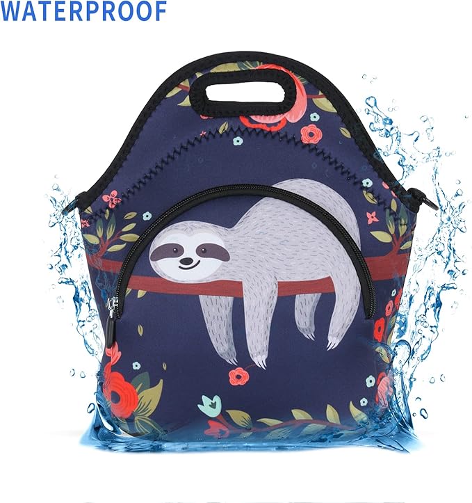 Violet Mist Neoprene Insutated Lunch Bag with Pocket Shoulder for Women Cute Animal Cartoon Lunch Box Resuable Waterproof LunchBag Tote with Zipper Food Container Gift for Men Adult Work Picnic Travel