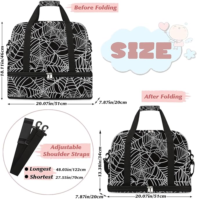 cfpolar Woman Travel Duffel Bag Halloween Spider Web Foldable Tote Carry On Luggage Sports Gym Bag With Shoe Compartment Overnight Weekend Yoga Workout Bag Training Handbag