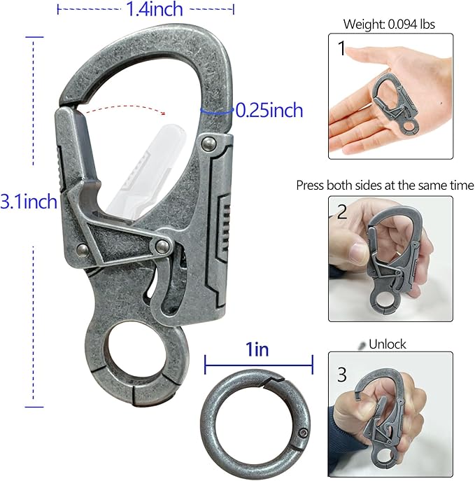 Ahiller Muscular Carabiner Hook，3.1" Alloy Thick Keychain Clip for Man, Outdoor Camping, Hiking Accessories, Key Ring