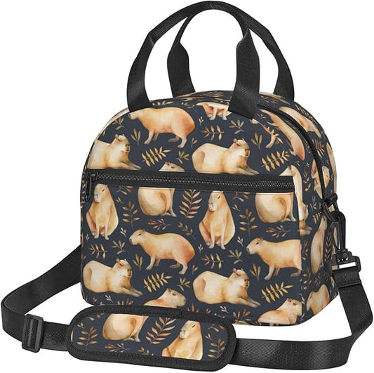 bassyil Capybaras Lunch Box Reusable Insulated Totes Lunch Bag Thermal Cooler Adjustable Shoulder Strap Bag for Men Women
