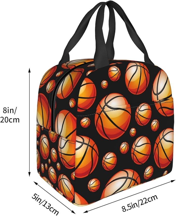 VOOHDDY Fun Basketball Ball Insulated Lunch Bag For Men Women Reusable Lunch Box Container Waterproof Portable Cooler Thermal Tote Bag For Work Office Picnic Beach Travel