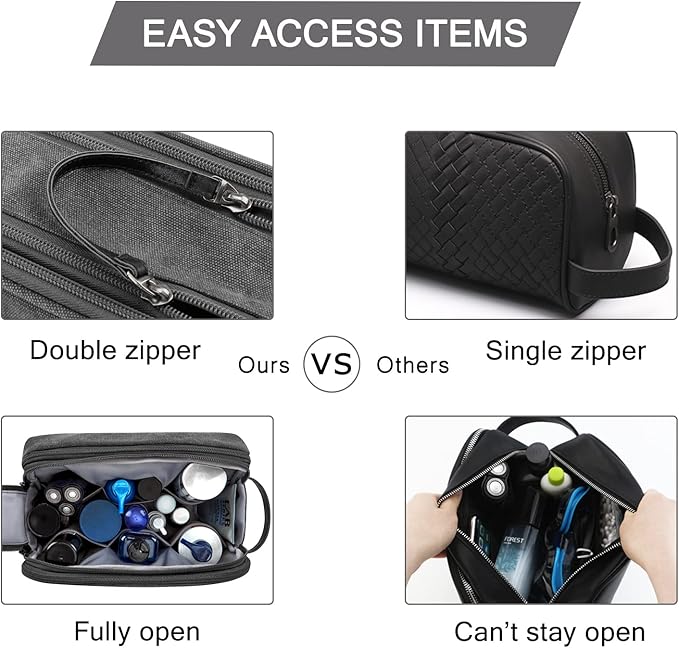 BAGSMART Toiletry Bag for Men, Canvas Travel Toiletry Organizer Dopp Kit Water-resistant Shaving Bag for Toiletries Accessories,Black-Large
