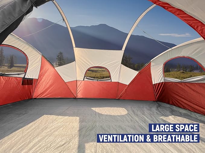 HIKERGARDEN 10 Person Camping Tent - Portable Easy Set Up Family Tent for Camp, Windproof Fabric Dome Tent Outdoor for Hiking, Backpacking, Traveling-14'x11'x74in(H)