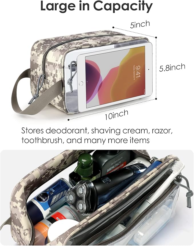 TACTICISM Clear Toiletry Bag Men, Large Capacity See Through Travel Bag with Handle for Toiletries Travel Essential with 2 Pockets, ACU Camo