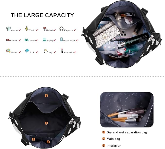 Womens Travel Duffel Bag Lightweight Sport Gym Bag Waterproof Weekender Overnight Bag with Wet and Dry Separation Pocket for Gym Training Yoga Fitness Swimming