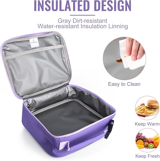 Genteen Lunch Box Lunch Bag for Kids Girls,Insulated Lunch Bag Women,Reusable Lunchbox for School,Work,Outdoor (Purple)