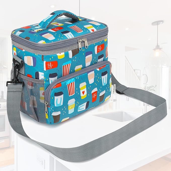 Insulated Lunch Bag for Adult/Women/Men, Reusable Large Lunch Box Cooler Soft Leakproof Tote, Thermal Meal Prep Lunch Pail with Adjustable Shoulder Strap for School/Travel/Office, Cup