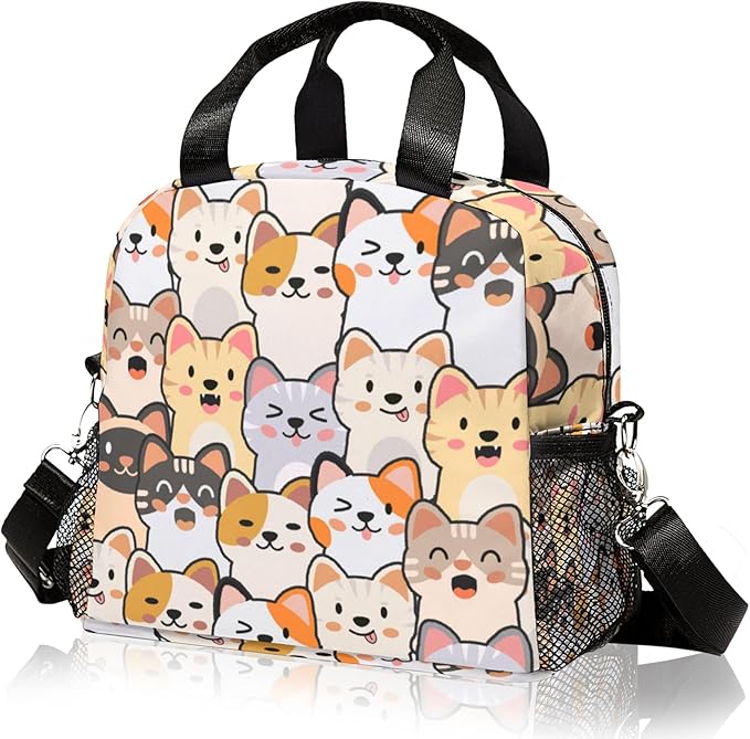 Cute Lunch Bag for Women,Insulated Cat Lunch Box for Kids Small Lunch Totebag Reusable Leakproof Lunch Bag With Shoulder Strap for Girls Boys School Work Picnic