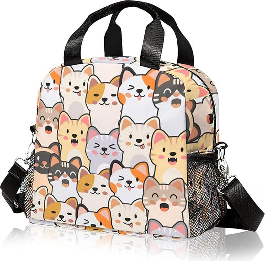 Cute Lunch Bag for Women,Insulated Cat Lunch Box for Kids Small Lunch Totebag Reusable Leakproof Lunch Bag With Shoulder Strap for Girls Boys School Work Picnic