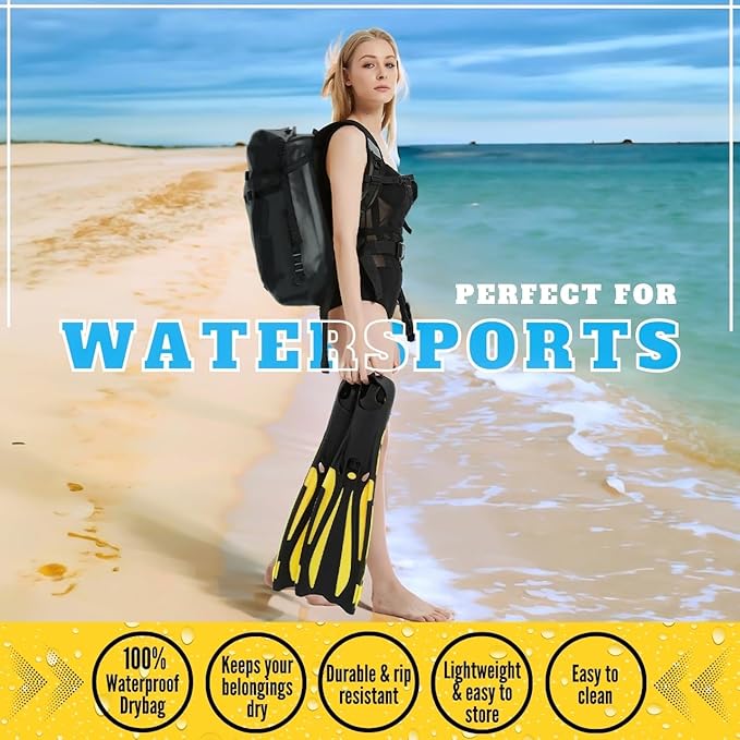 30L Heavy-Duty 100% Waterproof Backpack - Equipment Pocket, Carabiner - Roll Top Floating Dry Bags (Jet Black)